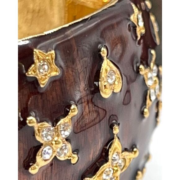 Bronze Enamel Gold & Crystal Kenneth Jay Lane Hearts & Star Bangle Bracelet - Picture 10 of 16